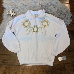 Vintage Lavon Petites Womens Sweatshirt White Gold Nautical Petite Medium New